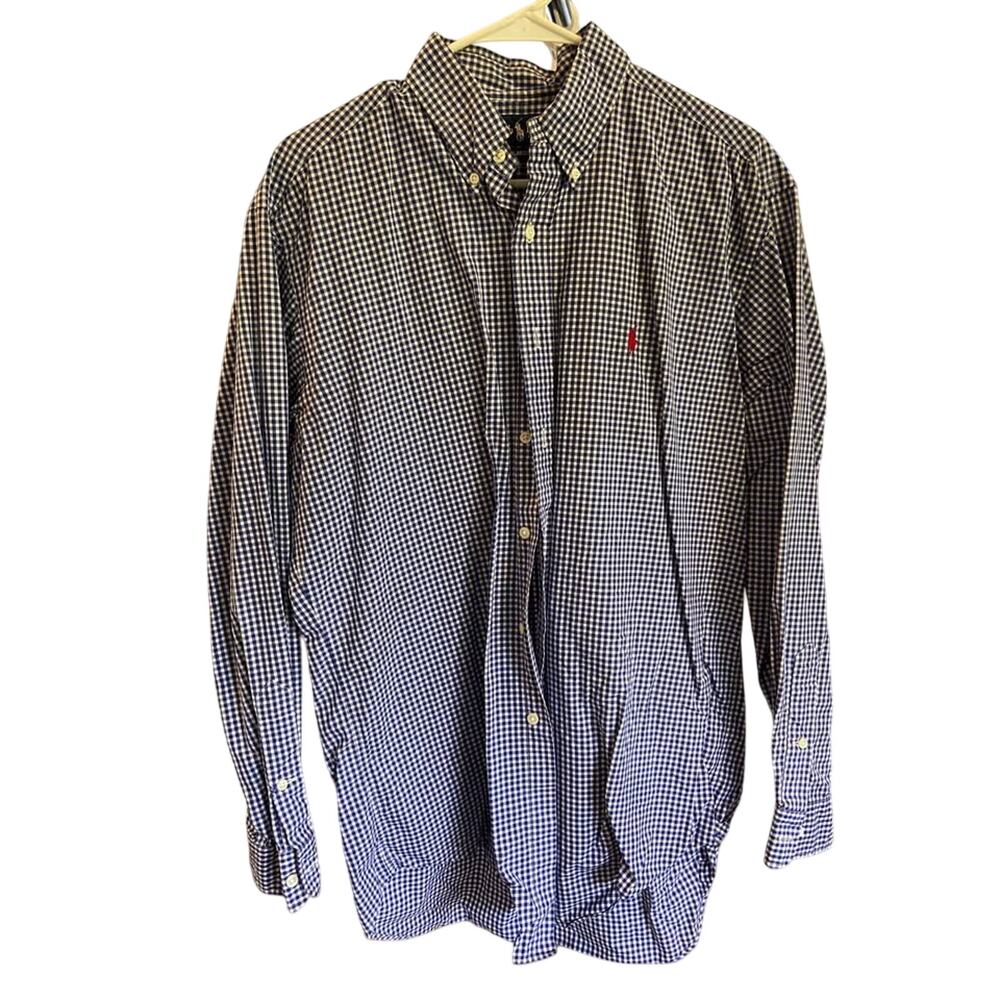 Ralph Lauren mens medium blue long sleeve polo dress shirt